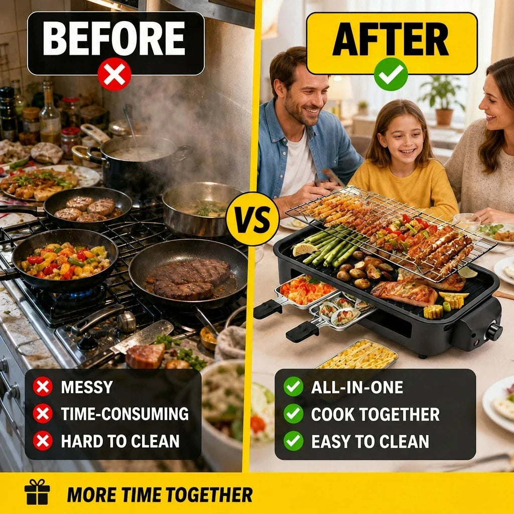 Smokeless Electric BBQ Grill with Adjustable Temperature & Non-Stick Surface