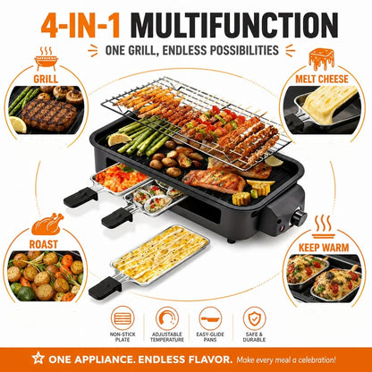 Smokeless Electric BBQ Grill with Adjustable Temperature & Non-Stick Surface