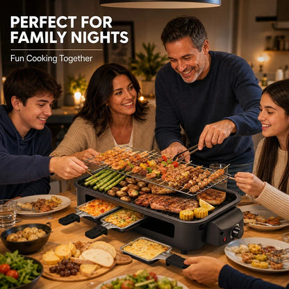 Smokeless Electric BBQ Grill with Adjustable Temperature & Non-Stick Surface