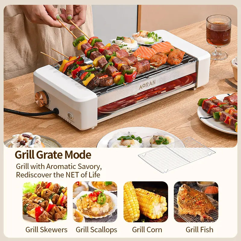 AORAN 1800W Smokeless Indoor Electric Grill, Non-Stick Korean BBQ Grill Pan