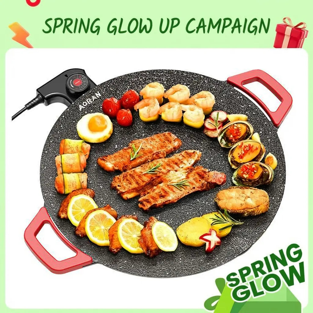 AORAN KITCHEN 1500W Smokeless Indoor Electric Grill Pan, Non-Stick BBQ Griddle